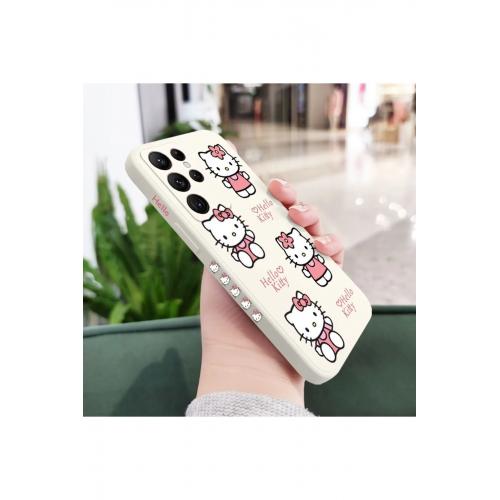 SAMSUNG S21 FE Uyumlu Beyaz Hello Kitty Desenli Telefon Kılıfı