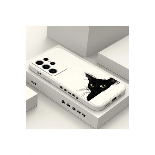 SAMSUNG A7 2018 Uyumlu Kara Kedi Desenli Telefon Kılıfı