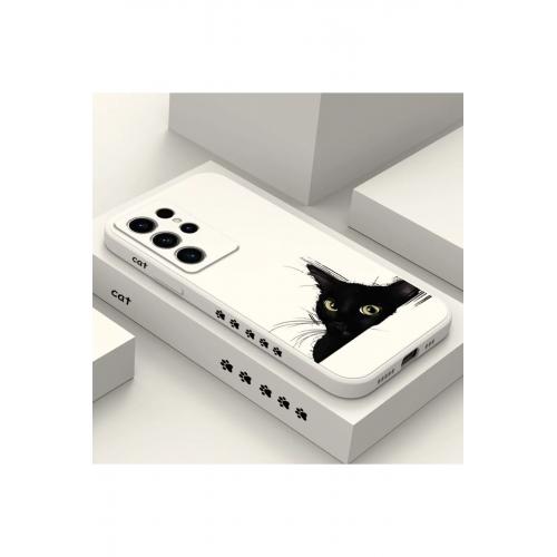 SAMSUNG A22 5G Uyumlu Kara Kedi Desenli Telefon Kılıfı