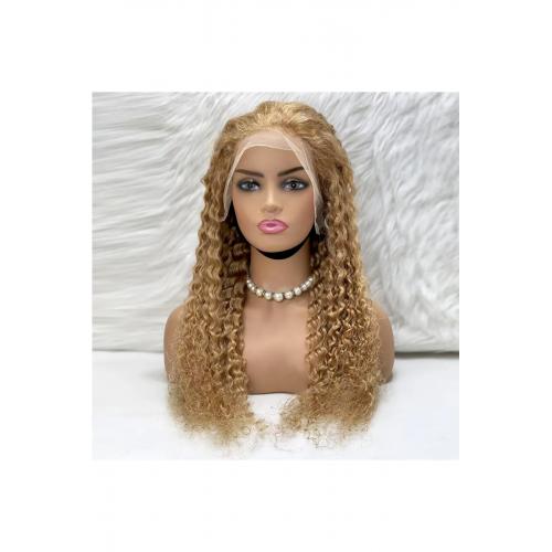 Afro Dalga Front Lace Gerçek Tül Peruk - Altın Karamel - 70-75cm