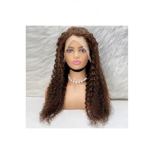 Afro Dalga Front Lace Gerçek Tül Peruk - Koyu Kahve - 70-75cm