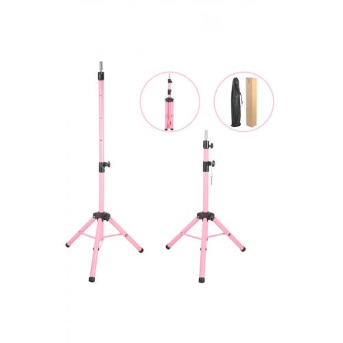 Kuaför Eğitim Mankeni İçin Metal Tripod - Pembe + Taşıma Çantası