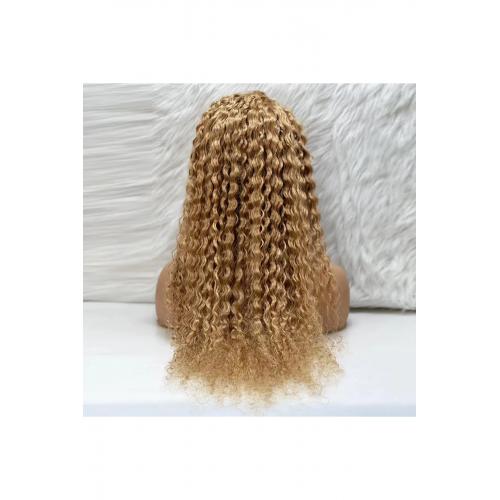 Afro Dalga Front Lace Gerçek Tül Peruk - Altın Karamel - 70-75cm