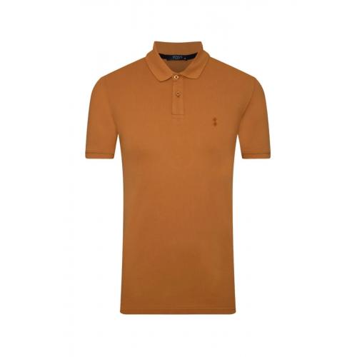 Erkek Açık Turuncu Slim Fit Polo Yaka  Tişört