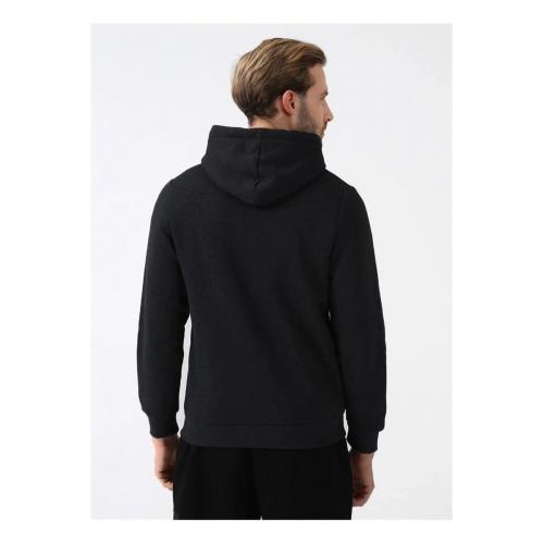 Süvari Kapüşonlu Fermuarlı Yaka Regular Kalıp Düz Siyah Sweatshirt