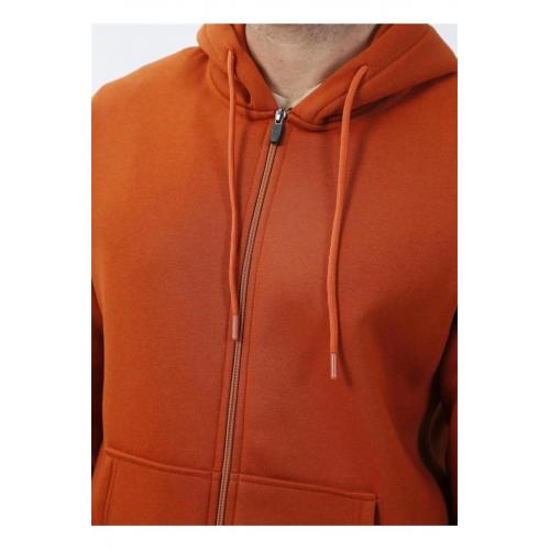 Süvari Kapüşonlu Fermuarlı Yaka Regular Kalıp Düz Kiremit Sweatshirt