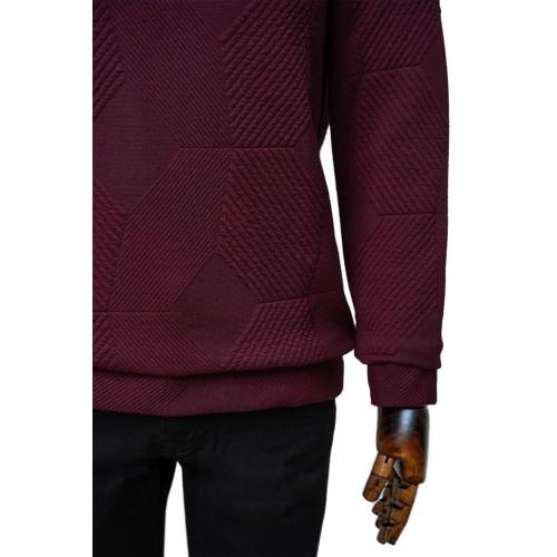 Süvari Bol Kesim O Yaka Kapitone Etnik Desenli Bordo Sweatshirt