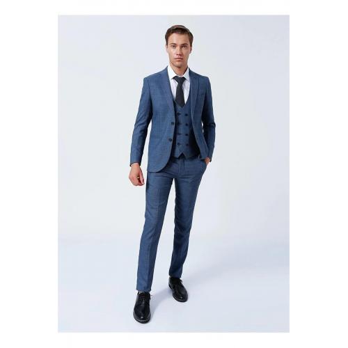 Süvari Normal Bel Slim Fit Mavi Erkek Takim Elbise