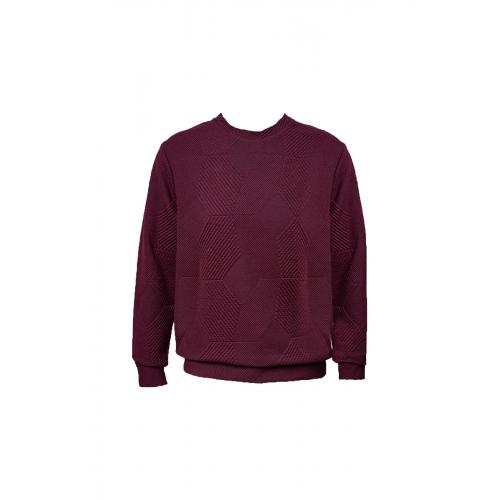 Süvari Bol Kesim O Yaka Kapitone Etnik Desenli Bordo Sweatshirt