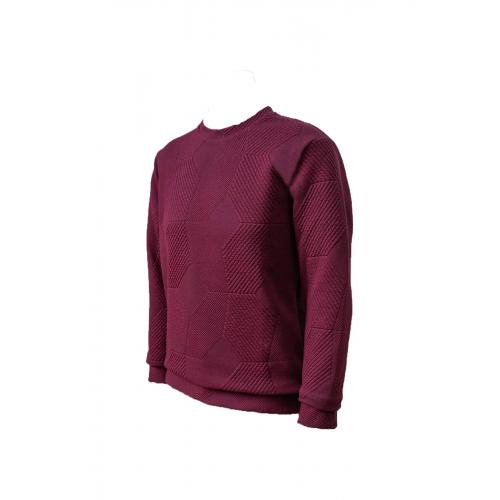 Süvari Bol Kesim O Yaka Kapitone Etnik Desenli Bordo Sweatshirt