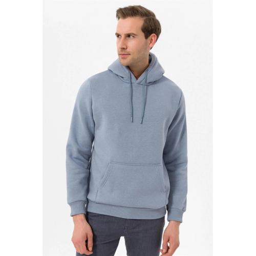 Süvari Kapüşonlu Yaka Regular Kalıp Düz Açık Mavi Sweatshirt