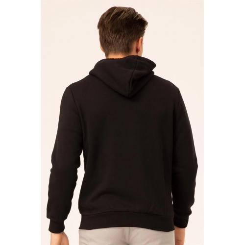 Süvari 3 Iplik Kapşonlu Fermuarlı Siyah Sweatshirt