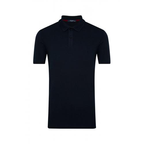 Süvari Slim Fit Petek Desenli Polo Yaka Lacivert Erkek Tişört