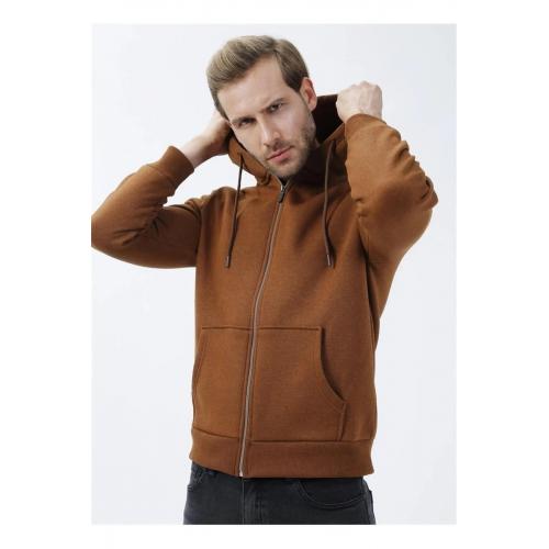 Süvari Kapüşonlu Fermuarlı Yaka Regular Kalıp Düz Kahverengi Sweatshirt