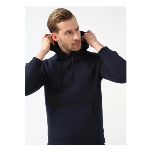 Süvari Kapüşonlu Yaka Regular Kalıp Düz Lacivert Sweatshirt