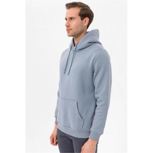 Süvari Kapüşonlu Yaka Regular Kalıp Düz Açık Mavi Sweatshirt