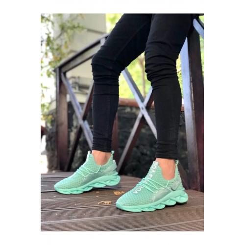 Yüksek Taban Tarz Sneakers Cırt Detaylı Mint Yeşili Erkek Spor Ayakkabısı