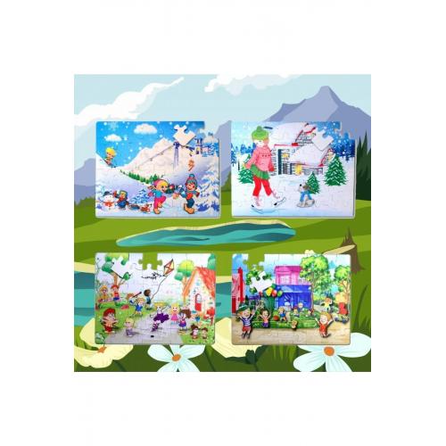 4 Set - 96 Parça Kış Ve Oyun Parkı 5 Keçe Yapboz - 5 Yaş Puzzle