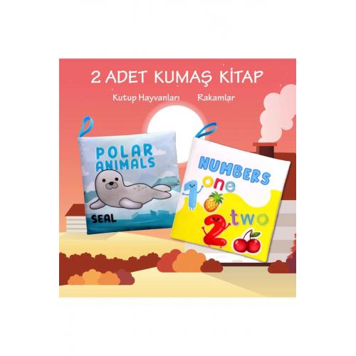 CLZ247 2 Kitap İngilizce Kutup Hayvanları ve Rakamlar Kumaş Sessiz Kitap