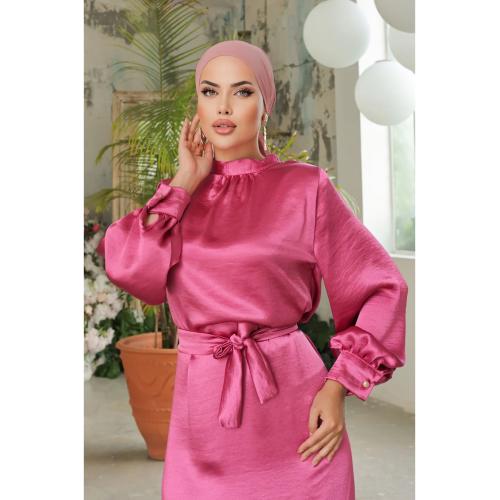 CLZ275 Saten Elbise Pembe