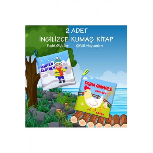 2 Kitap Ingilizce Çiftlik Hayvanları Ve Kışlık Giysiler Kumaş Sessiz Kitap