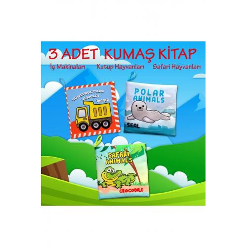 3 Kitap Ingilizce Iş Makinaları , Kutup Ve Safari Hayvanları Kumaş Sessiz Kitap E125 E118 E130 -