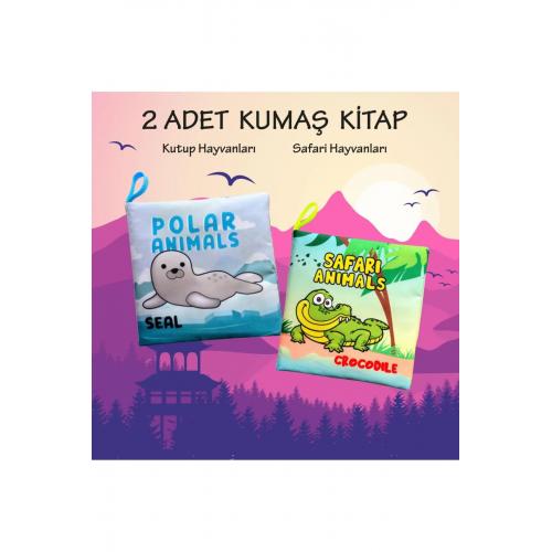 2 Kitap Ingilizce Kutup Hayvanları Ve Safari Hayvanları Kumaş Sessiz Kitap