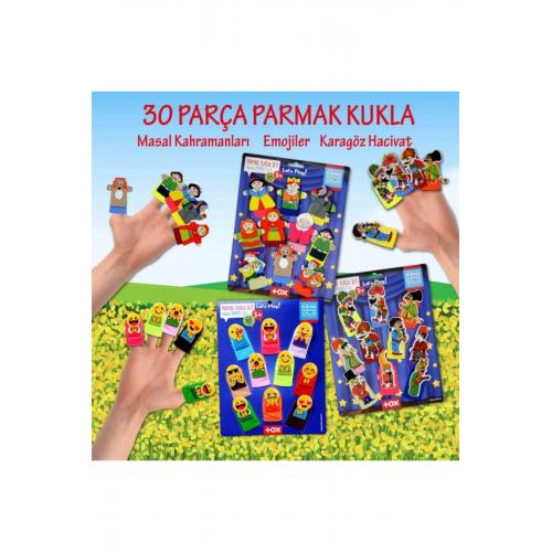 3 Set - 30 Parça  Masal Kahramanları, Karagöz Hacivat ve Emojiler Parmak Kukla alithestereo