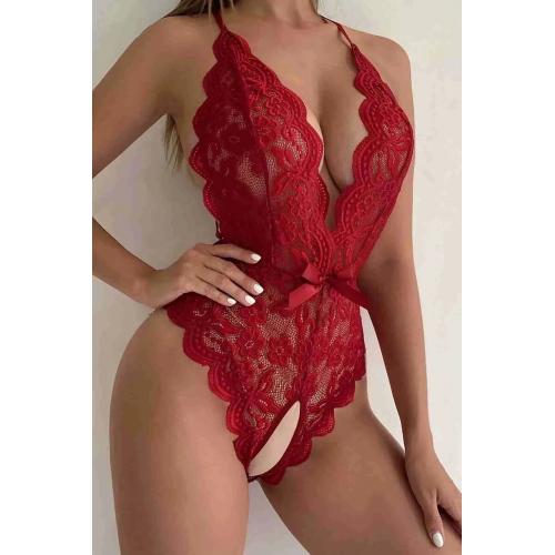 Özel Bölgesi Açık Dantelli Kırmızı Fantazi Babydoll Tm1278