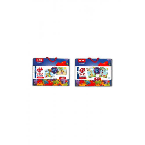 CLZ247 4 Set - 48 Parça Gökkuşağı ve Elmacı Ayı 3+ Keçe Yapboz - 3 Yaş Puzzle