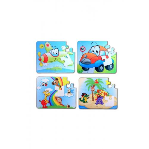 CLZ247 4 Set - 48 Parça  Uçak, Araba ve Gökkuşağı 3+ Keçe Yapboz - 3 Yaş Puzzle