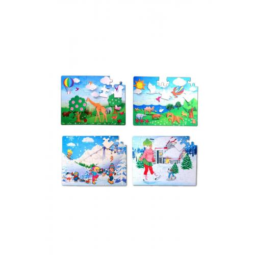 CLZ247 4 Set - 96 Parça Kış ve Origami 5+ Keçe Yapboz - 5 Yaş Puzzle