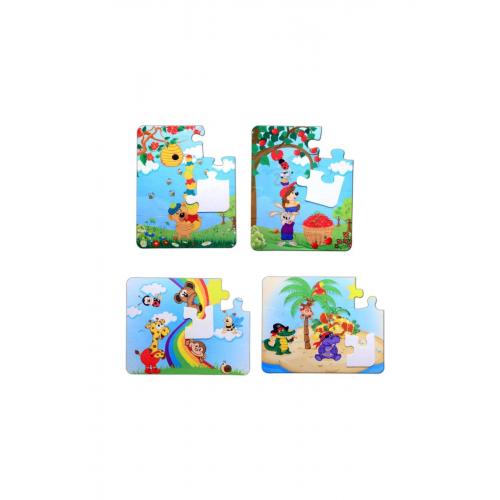 CLZ247 4 Set - 48 Parça  Gökkuşağı ve Elmacı Ayı 3+ Keçe Yapboz - 3 Yaş Puzzle