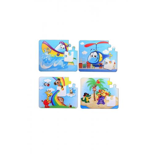 4 Set - 48 Parça Tekne , Helikopter Ve Gökkuşağı 3 Keçe Yapboz - 3 Yaş Puzzle