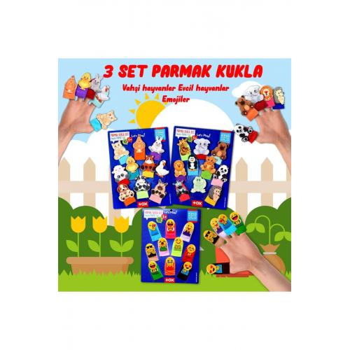 3 Set - 30 Parça  Evcil , Vahşi Hayvanlar ve Emojiler Parmak Kukla