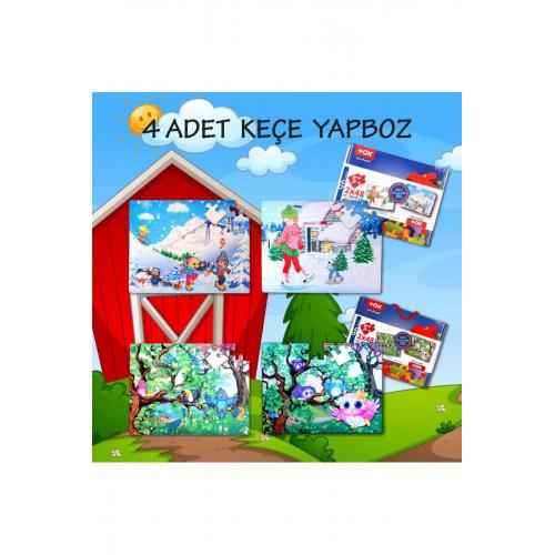 4 Set - 96 Parça Kış Ve Baykuş 5 Keçe Yapboz - 5 Yaş Puzzle