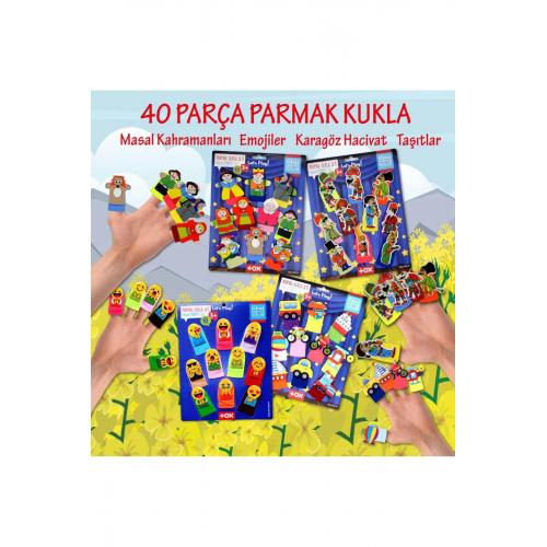 4 Set - 40 Parça Masal Kahramanları , Emojiler, Karagöz Hacivat Ve Taşıtlar Parmak Kukla