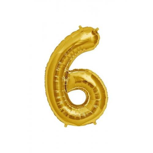 CLZ192 Şekilli Supershape Gold Rakam Folyo Balon 6 Numara (4172)