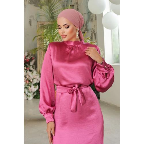 CLZ275 Saten Elbise Pembe