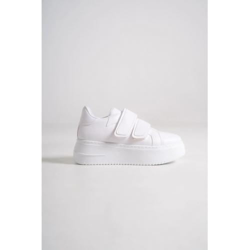 CLZ948  Bağcıksız Cırt Cırtlı Ortopedik Taban Kadın Sneaker Ayakkabı BT Beyaz