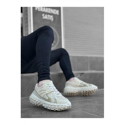 Tarz Sneakers Ithal Krem Fileli Rahat Taban Spor Ayakkabısı