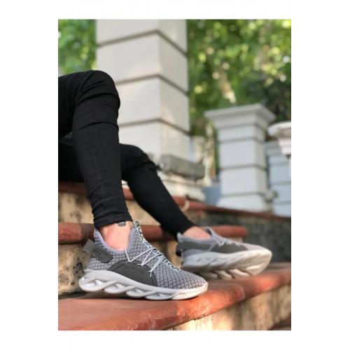 Yüksek Taban Tarz Sneakers Cırt Detaylı Gri Erkek Spor Ayakkabısı