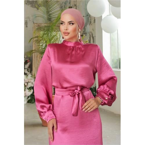 CLZ275 Saten Elbise Pembe