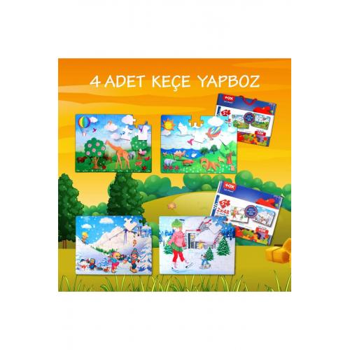 CLZ247 4 Set - 96 Parça Kış ve Origami 5+ Keçe Yapboz - 5 Yaş Puzzle