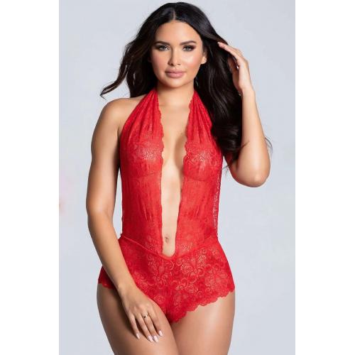 Özel Bölgesi Açık Fantezi Bodysuit Kırmızı