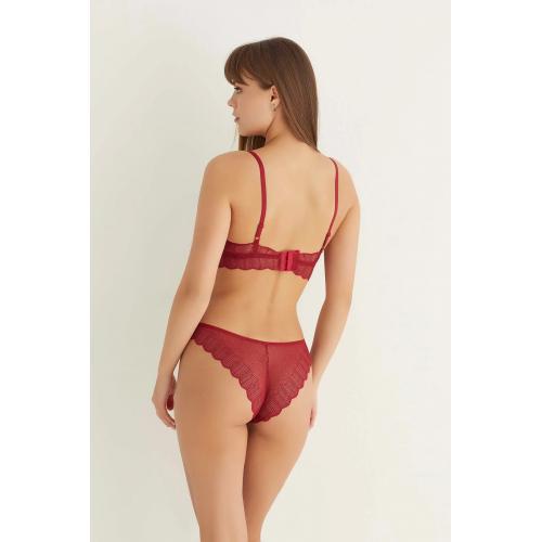 Bordo Destekli Çapraz Dantelli Bralet Takım 5527