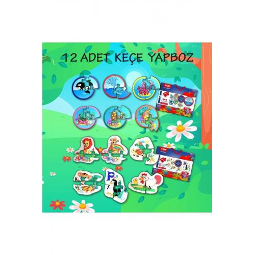 12 Set - 42 Parça Deniz Canlıları Ve Hayvanlar 2+ Keçe Yapboz - 2 Yaş Puzzle T001 T003