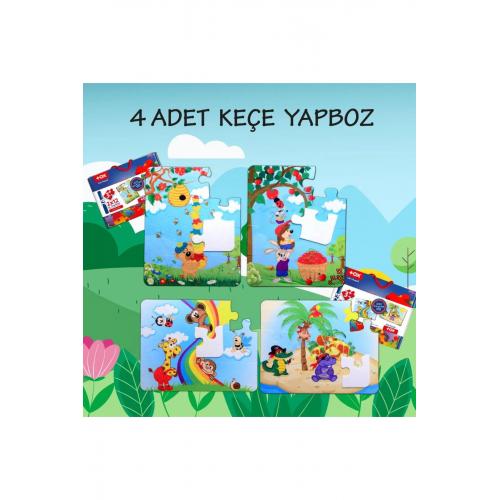 4 Set - 48 Parça Gökkuşağı Ve Elmacı Ayı 3 Keçe Yapboz - 3 Yaş Puzzle