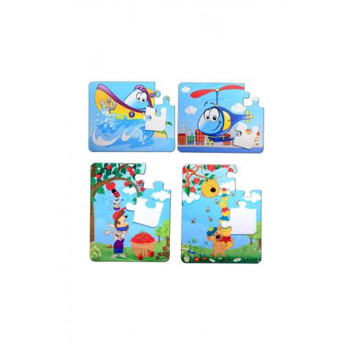 CLZ247 4 Set - 48 Parça  Tekne , Helikopter ve Elmacı Ayı 3+ Keçe Yapboz - 3 Yaş Puzzle