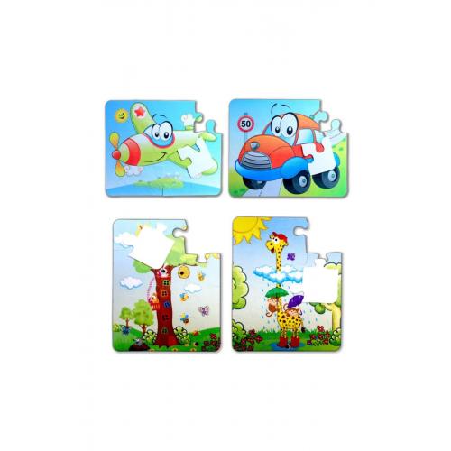 CLZ247 4 Set - 48 Parça  Uçak, Araba ve Zürafa 3+ Keçe Yapboz - 3 Yaş Puzzle